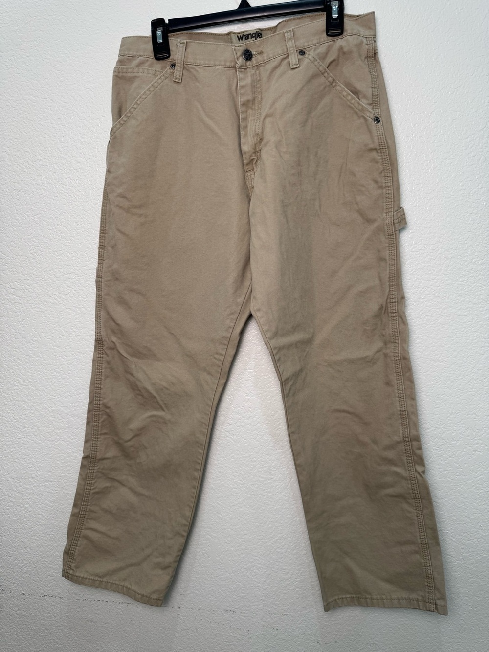 Wrangler Mens 30x30 Tan Carpenter Pants Workwear Hammer Loop Utility Khaki